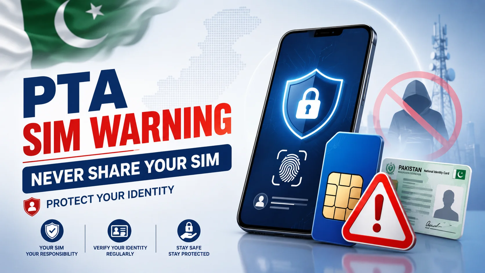 PTA SIM warning advising people in Pakistan never to share their SIM