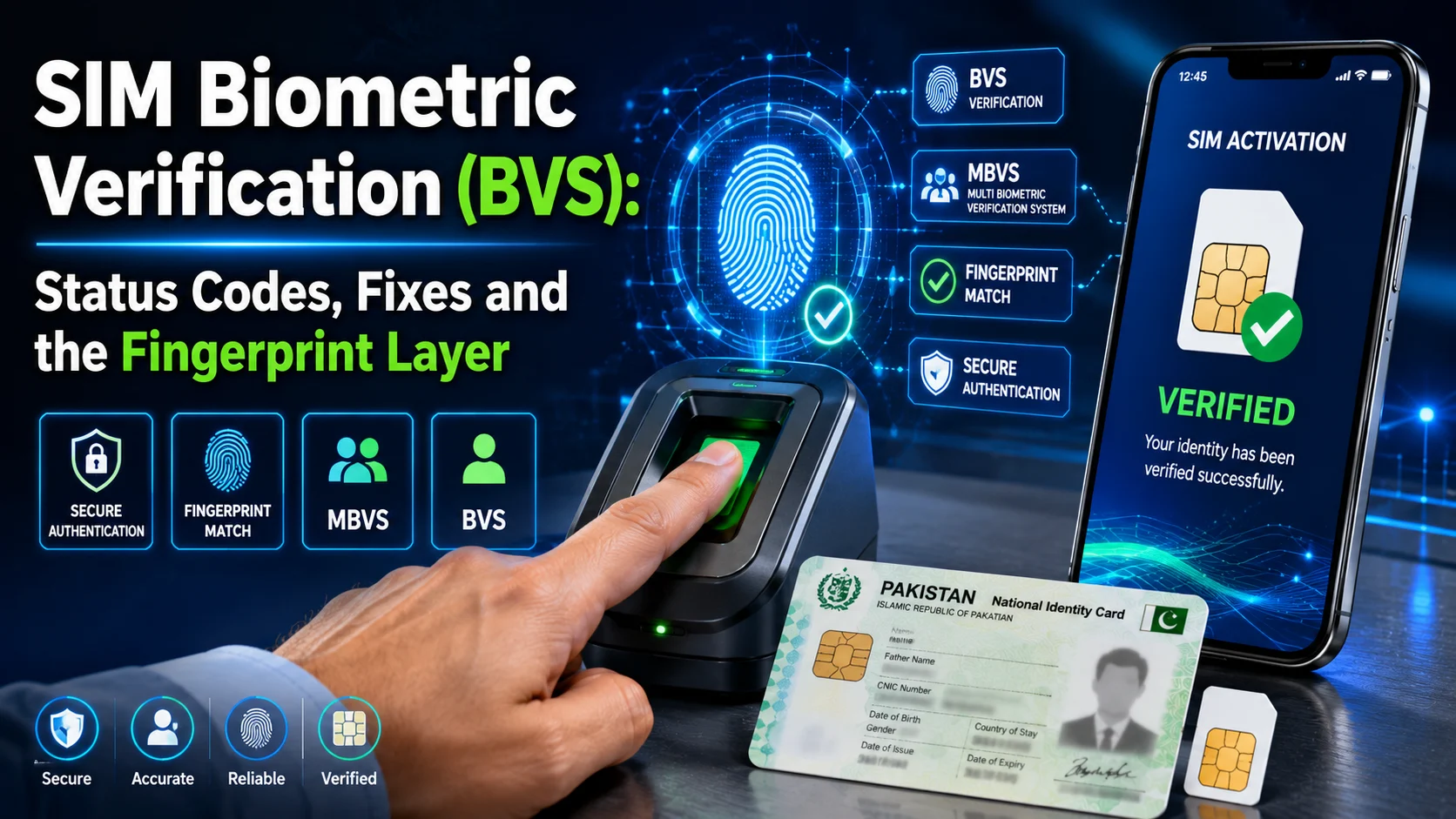 SIM biometric verification (BVS) process in Pakistan using thumb verification at a mobile network franchise.